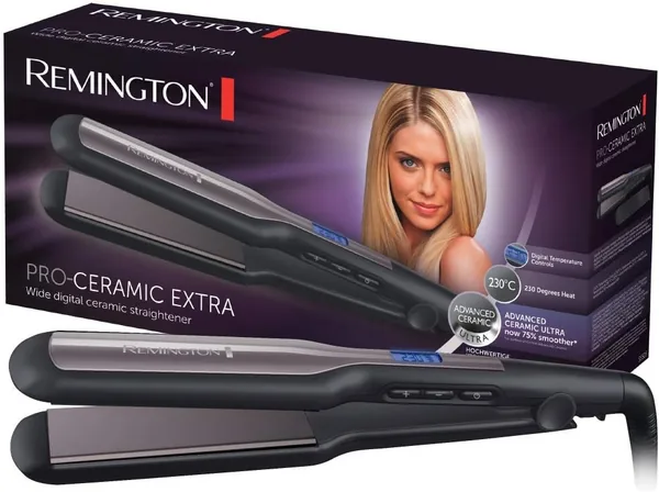 Remington Pro-Ceramic Hair Straightener Extra Long Extra Wide Styling Plates Black S5525