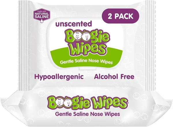 Boogie Wipes Natural Saline Nose Wipes for Kids and Babies, Unscented, 90-Count