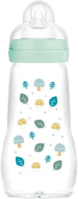 Bouteille en verre MAM pour bébé 2+ mois, 2 tétines de débit moyen, 260 ml, Bleu aqua - 41% de réduction