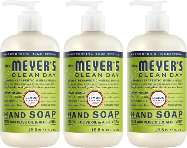 MRS. MEYER'S CLEAN DAY Hand Soap, Lemon Verbena Scent, 12.5 Fl Oz Bottle - 3 Pack