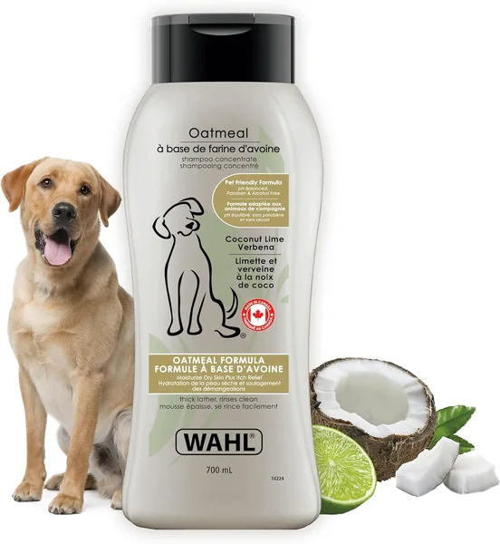 Wahl Canada Dog Oatmeal Shampoo, Plant Derived Shampoo in Coconut, Lime, Verbena to Help Sooth Dry Itchy Skin, Paraben-Free, 700ml