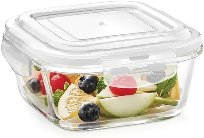 BOROSIL Square Glass Storage Container, Airtight Lid, Microwave Safe, 320ml