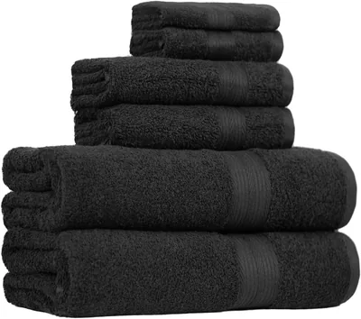 Conjunto de toallas Amazon Basics de 6 piezas, resistente al desvanecimiento, 100% algodón para baño, suave y absorbente (2 toallas de baño)