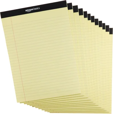 Amazon Basics Wide Ruled Notepad, Canary, 12 Packs of 50 Sheets