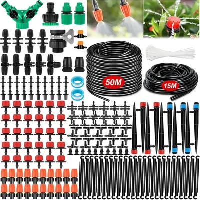 Automatisk druppirsnittssystem, 263 delar trädgårdsirsnittkit, 50m + 15m Irrigationsrör, Trädgårdsirsnitt