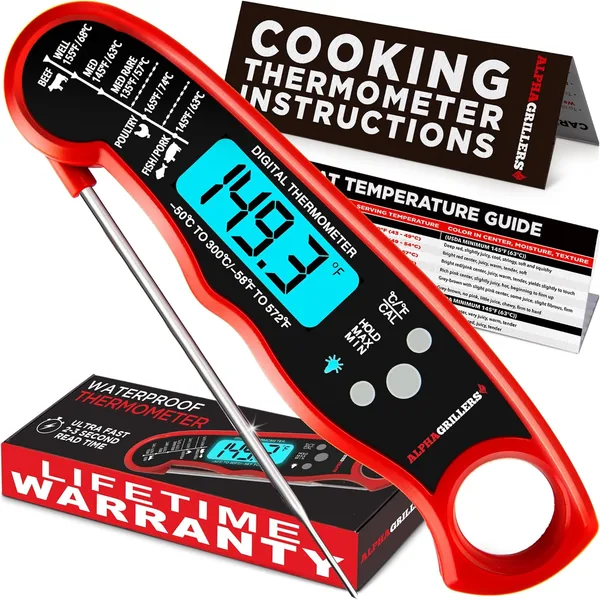 Alpha Grillers Meat Thermometer Digital - Instant Read Food Thermometer for Cooking & Grilling