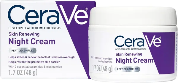CeraVe Skin Renewing Night Cream, Niacinamide, Peptide Complex, and Hyaluronic Acid Moisturizer for Face, 1.7 Ounce