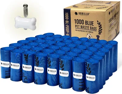 Gorilla Supply Dog Poop Bags with Dispenser & Leash Tie, 1000 Count (Blue, 9" x 13") Best Deal