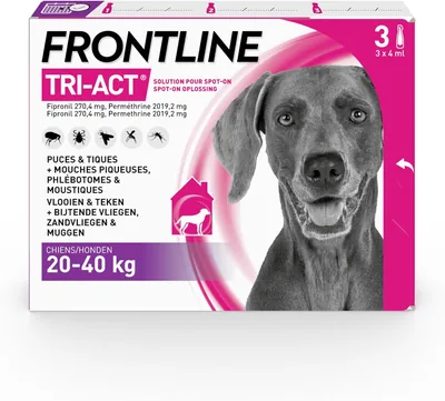 FRONTLINE Tri-Act pour Chiens - Traitement Radical en 6 Heures contre Les Puces, Tiques, Moustiques et Phlébotomes - Pour Chiens de Grande Taille à partir de 25 kg