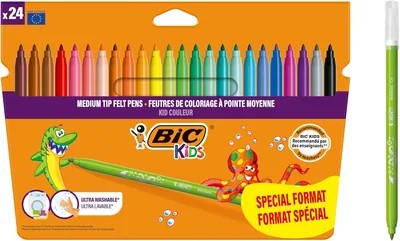BIC Kids, Kid Couleur, Marcadores Lavables para Niños, Ideales para Materiales Escolares, Punta Resistente de Mediana Duración, Colores Brillantes y Intensos