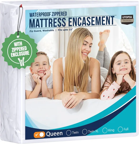 Utopia Bedding Zippered Mattress Encasement Queen - 100% Waterproof and Bed Bug Proof Mattress Protector