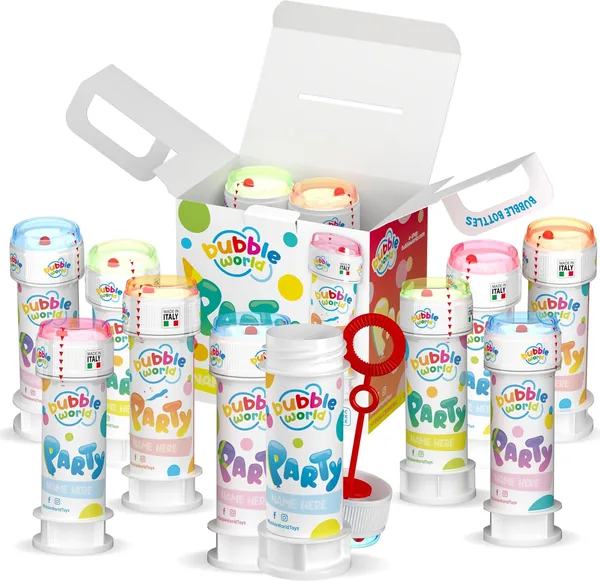 Bubble World - Party Bubbles Pack of 12 Soap Bubbles Made in Italy, Multicoloured, 414.0720000
