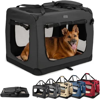 Lionto Boîte de Transport Pliante pour Chats et Chiens, 82 x 58 x 58 cm, Tissu Oxford Résistant + Poignées et Couvercle, pour Pets jusqu'à 18 kg
