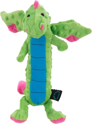 goDog Bubble Plush Skinny Dragon Toy, Chew Guard, Green, Large
