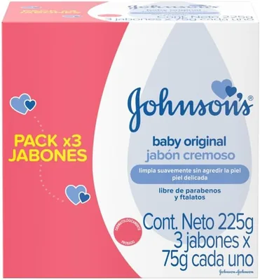 Jabón en barra para bebé Johnson's Original 75g - 3 unidades | 24% de descuento