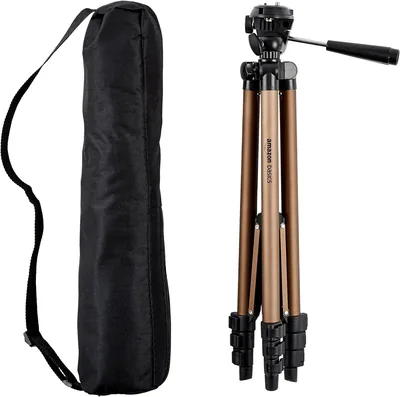 Tripod Amazon Basics 127 cm/50 pulgadas, Desajustable de Altura, Ligero, con Bolsa, para Cámaras DSLR, Champán - 13% de Descuento