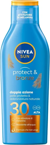 Nivea Sun Milk Protezione & Abbronzatura FP 30, Crema Solare 30 per un Abbraccio Dorato e Omogeneo, con Protezione Solare 30