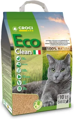 Croci Eco Clean Letto per Gatti 10 L - Lettiera Claggente Biodegradabile, da Buttare nel WC, al 100% Vegetale, Duratura
