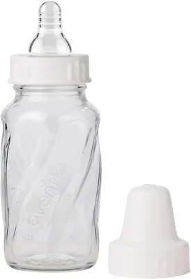 Biberón de Vidrio Evenflo Biberón de Grado Farmaceútico, 120 ml, Mamila de Flujo Lento, Envase Reciclable
