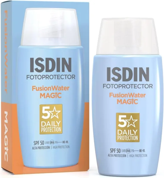 ISDIN Fotoprotecci n Fusion Water MAGIC SPF 50, Protector Solar Facial de Textura Ligera y Fase Externa Acuosa con Tacto Final Sedoso, 50ml