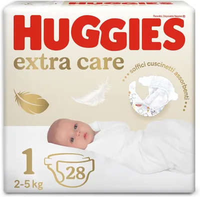 Huggies Extra Care Pannolini per Neonati Taglia 1 (2-5 kg), Senza Profumi, Design Winnie the Pooh, 28 pezzi - 25% di Sconto