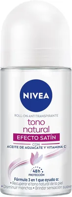 Desodorante NIVEA Aclarante para Mujer, Tono Natural, Efecto Satín (50 ml), Protección Antitranspirante 48hrs en Roll-on con Ac