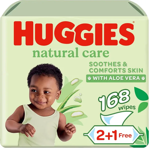 Huggies Natural Baby Wipes, Aloe Vera Wipes, 3 Pack x 56 Wipes