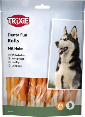 TRIXIE Denta Fun Chicken Chewing Rolls Hundekauartikel - 240g, 30 Stück, 12cm | Zahnpflege-Kauen mit rauer Oberfläche - Leckerli