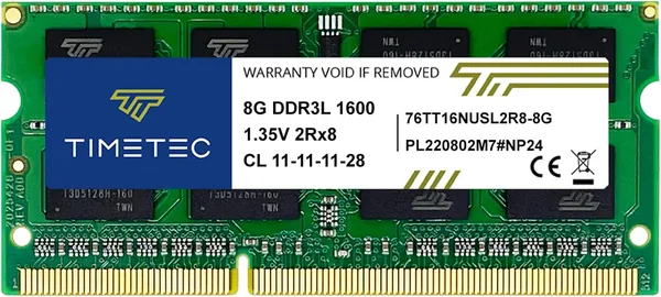 Timetec 8GB DDR3L 1600MHz PC3L-12800 Non-ECC Unbuffered 1.35V/1.5V CL11 2Rx8 Dual Rank 204 Pin SODIMM Notebook PC Memory RAM Module