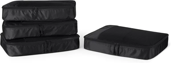 Amazon Essentials 4-Piece Packing Cubes Travel Accessories Set, Luggage Organiser with Double Zip, Mesh Top, Polyester, Large, Black (Previously Amazon Basics)