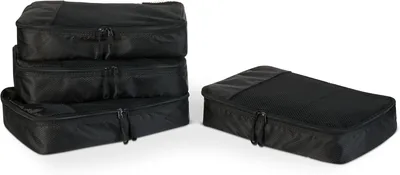 Cubes de rangement Amazon Essentials 4 pièces, organisateurs de voyage avec double zip, haut maillé, polyester 100%, moyen, noir - 32% de réduction