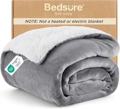 Bedsure Sherpa Fleece Throw Blanket - Silver Grey Twin 150x200cm