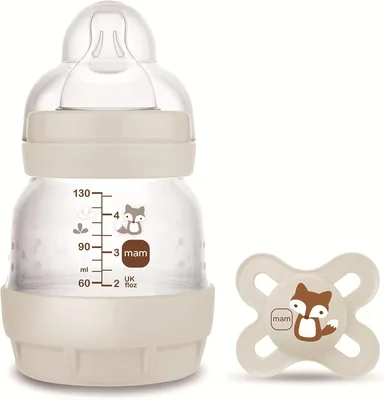 Conjunto para recién nacidos MAM, botella anti-colico de 130 ml y chupete, 0-2 meses | Con tetina 0 flujo extra lento, autosterilizante, fácil