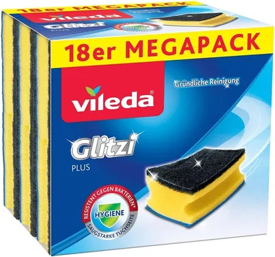 Vileda Glitzi Plus Küchen-Schrubber (18er Pack) - Antibakteriell und saugfähig - 11% Rabatt