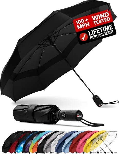 Repel Umbrella Windproof Travel Umbrellas for Rain - Easy Auto Open Close, Durable & Compact Umbrella, Strong Fiberglass Frame, Waterproof Canopy - Backpack, Purse, Portable Umbrel