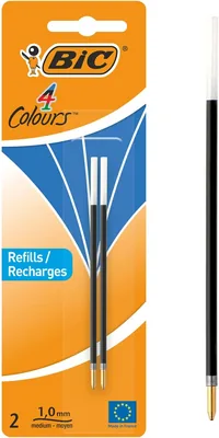 BIC 4 Couleurs - Cartouches d'encre pour stylo à bille - Pointe moyenne (1mm) - Bleu, Blister de 2