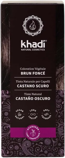 Khadi DARK CASTANO VEGETABLE HAIR COLOR - Dye for intense and shiny dark brown to intense black brown - 100% vegetable and natural - 100 g