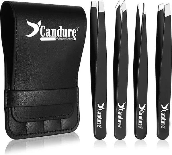 Kit de pinceaux Candure pour sourcils professionnels - Ensemble de 4 pinces en acier inoxydable pour l'élimination des points noirs et des ingros