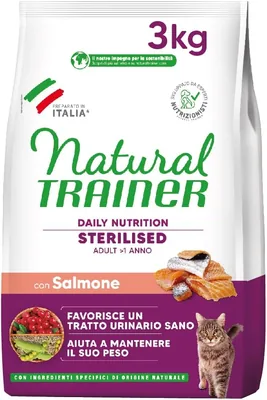 Trainer Natural Sterilizzato per Adulti con Salmone e Fibra di Pisello, 3 kg