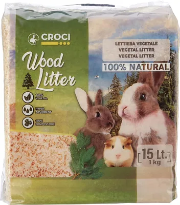 Croci Madera Litera, Arena Vegetal para Roedores Basada en Chips de Abeto - Formato 15 L - 1 kg, Natural y Compostable Sin Químicos