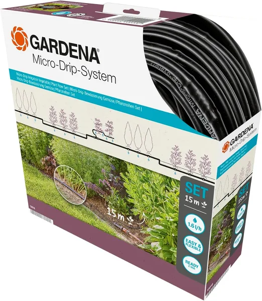 GARDENA Plant Row Starter Kit S: Mikrodrip-irrigationssystem för vattnare row med hälsosam hydratation (13010-20), 7% Off