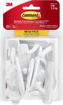 Command Utility Hooks Mega Pack, 20-Hooks (White, Medium)