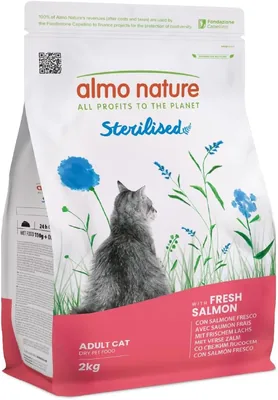 Almo Nature Sterilisé Nourriture pour Chat avec Saumon Frais - Faible Magnésium et Fibre pour Contrôle du Poids - Sac de 2kg