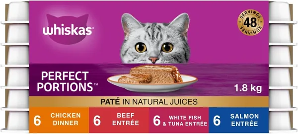 WHISKAS Perfect Portions Adult Wet Cat Food - Chicken, Beef, Whitefish and Tuna, Salmon