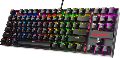لوحة مفاتيح لعبة Redragon K552 ميكانيكية بإنارة LED RGB ومقاومة للغبار - 87 مفتاحًا، أسود