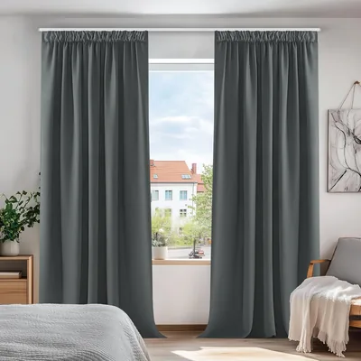 Curtains Deconovo Ensemble de 2 rideaux occultants thermiques pour portes, moderne, bordures plissées