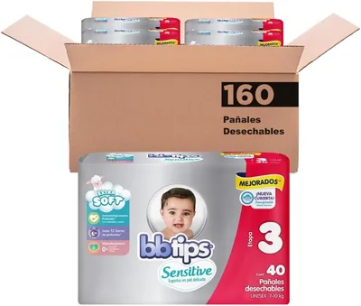 BBtips Pañales Sensitivos para Bebés, Rojo (Talla 3), 160 unidades - 36% de Descuento