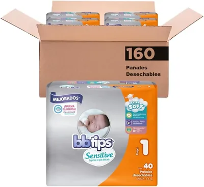 BBtips Pañales Sensitivos para Bebés, Talla 1, Paquete de 160