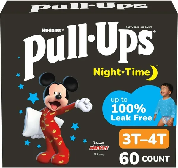 Huggies Size 5 Diapers, Boys Potty Training Underwear, Easy Open Training Pants 3T-4T, Pull-Ups Night-Time for Toddlers, 60ct