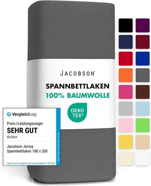 Jacobson Jersey Fitted Sheet, Cotton Bed Sheet, Anthracite